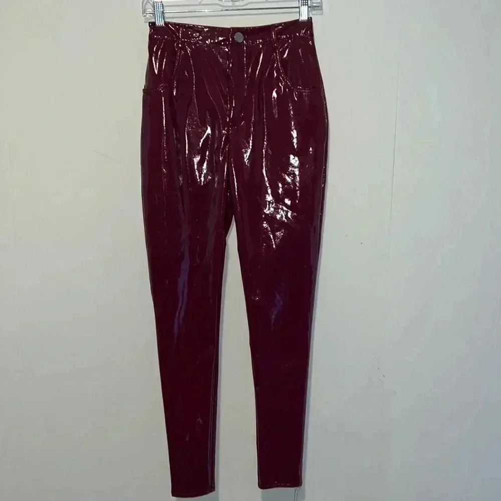 Misguided Burgundy Vinyl Pants J20